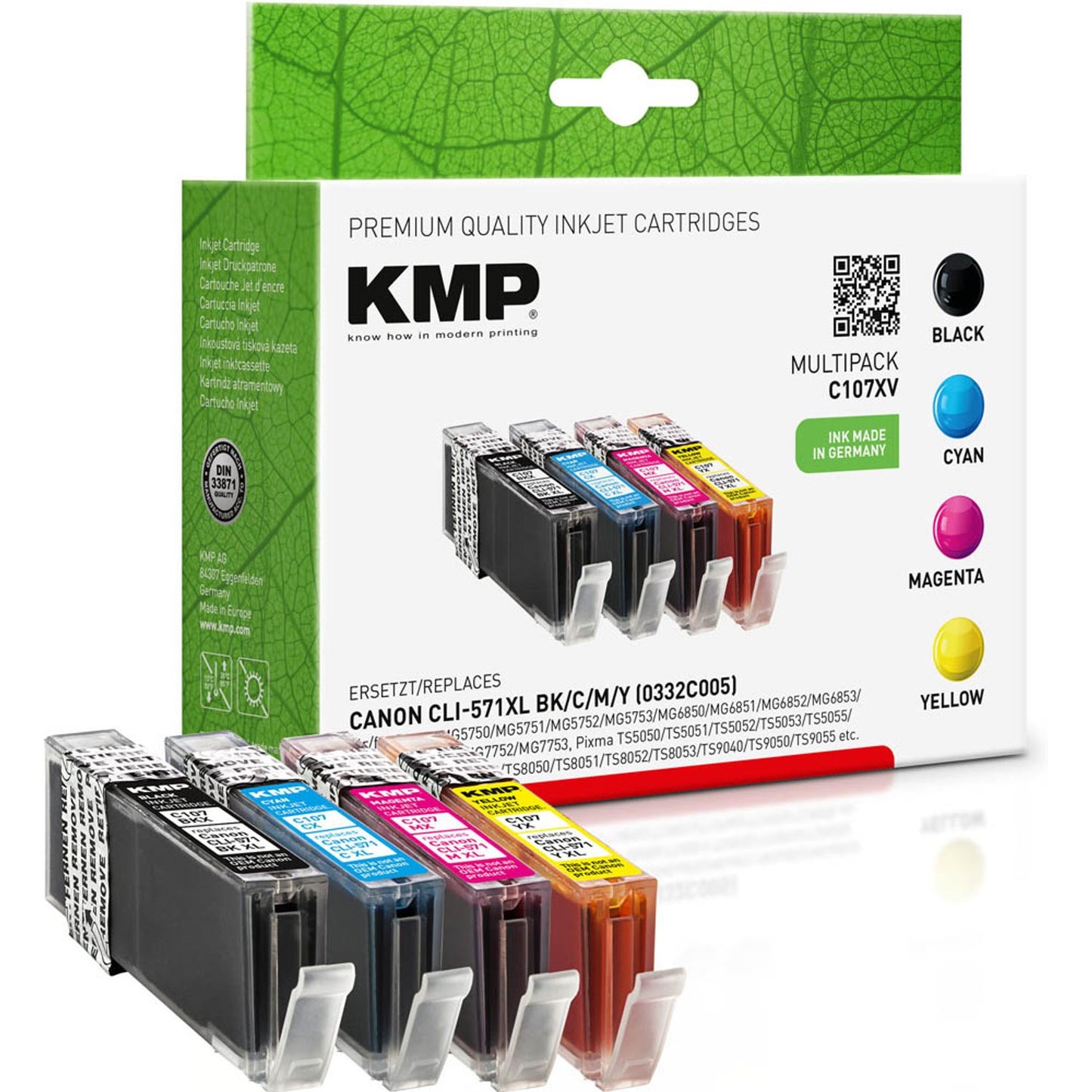 KMP C107XV schwarz, cyan, magenta, gelb Druckerpatronen kompatibel zu Canon CLI-571 XL BK/C/M/Y, 4er-Set | 1568,0050 | 1 Pack = 4 St.