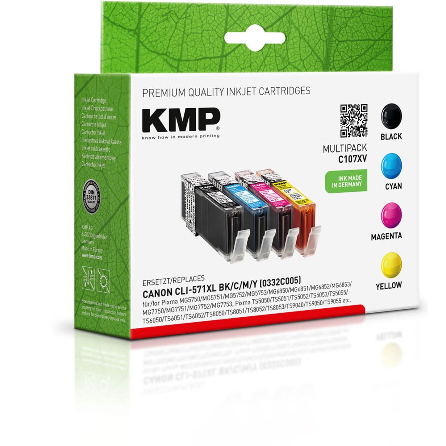 KMP C107XV schwarz, cyan, magenta, gelb Druckerpatronen kompatibel zu Canon CLI-571 XL BK/C/M/Y, 4er-Set | 1568,0050 | 1 Pack = 4 St.