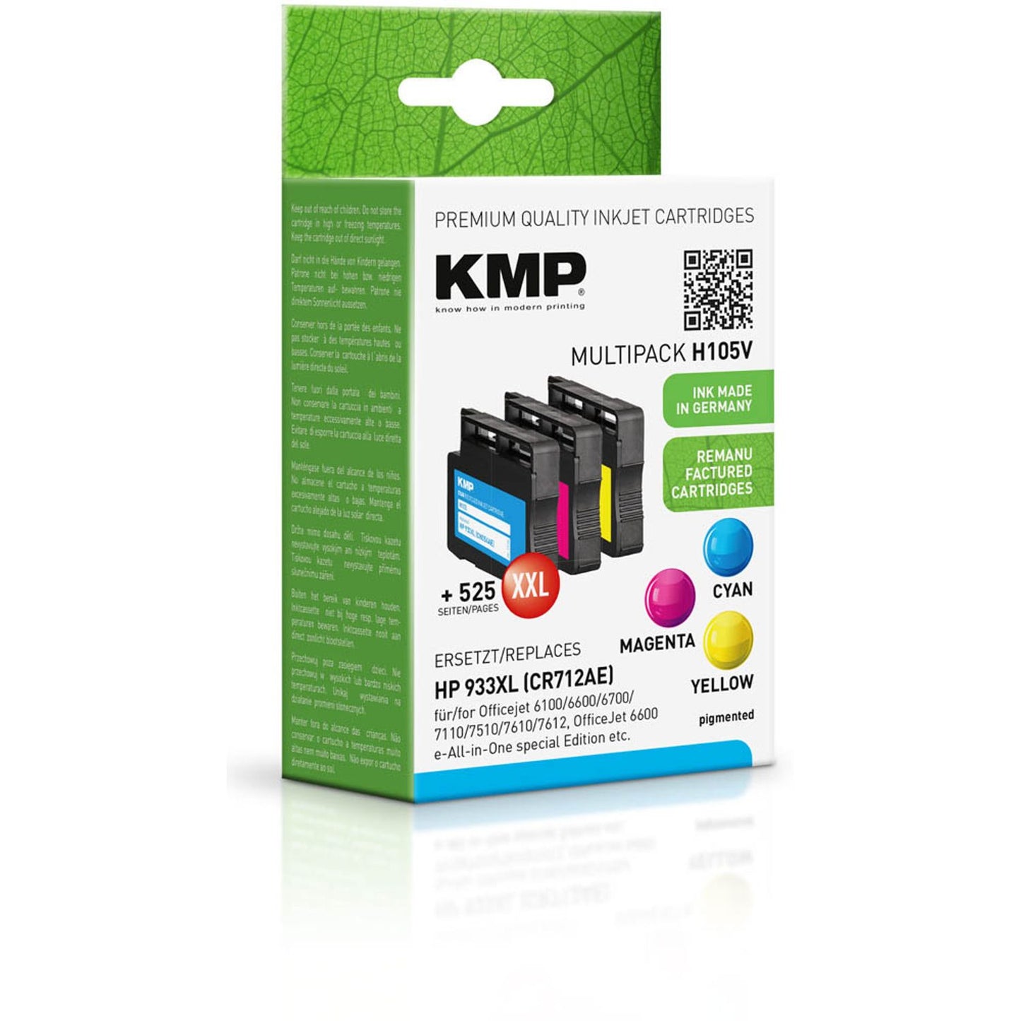KMP H105V cyan, magenta, gelb Druckerpatronen kompatibel zu HP 933XL (CN054AE, CN055AE, CN056AE), 3er-Set | 1726,4050 | 1 Aktionspack = 3 St.