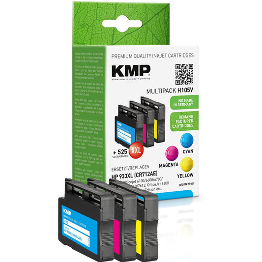 KMP H105V cyan, magenta, gelb Druckerpatronen kompatibel zu HP 933XL (CN054AE, CN055AE, CN056AE), 3er-Set | 1726,4050 | 1 Aktionspack = 3 St.