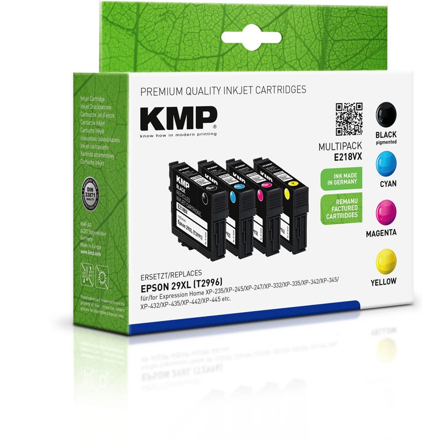 KMP E218VX schwarz, cyan, magenta, gelb Druckerpatrone kompatibel zu EPSON T2996XL, 4er-Set | 1632,4050 | 1 Pack = 4 St.