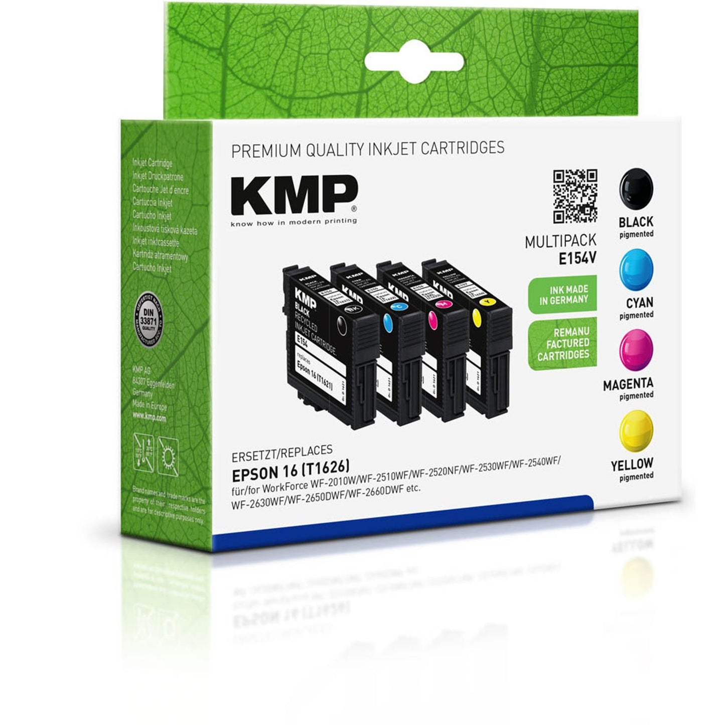 KMP E154V schwarz, cyan, magenta, gelb Druckerpatrone kompatibel zu EPSON 16 / T1626, 4er-Set | 1621,4850 | 1 Pack = 4 St.