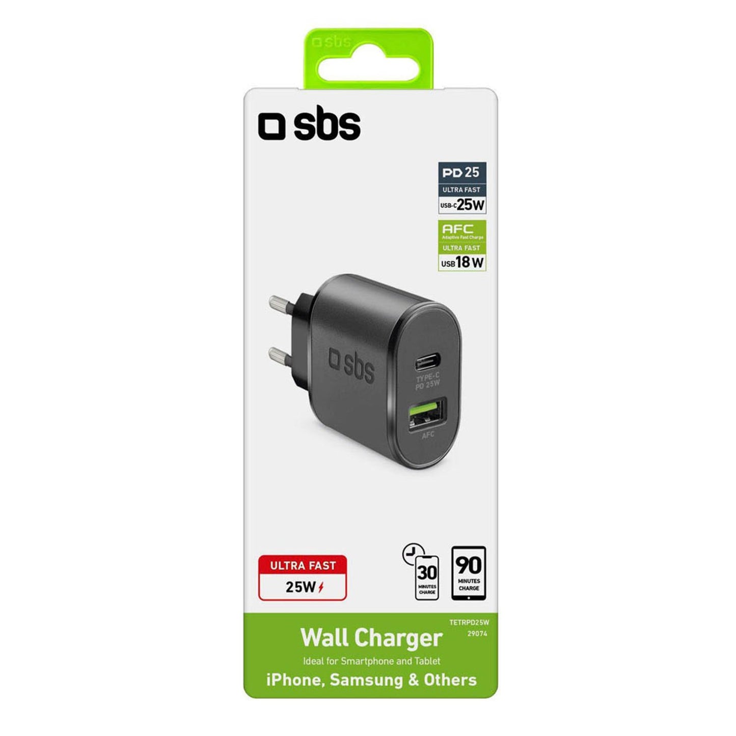 sbs Power-Delivery Ladeadapter schwarz, 25 Watt | TETRPD25W