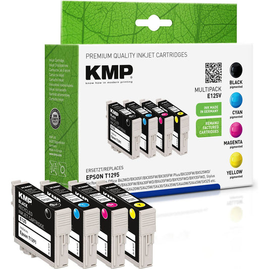KMP E125V schwarz, cyan, magenta, gelb Druckerpatronen kompatibel zu EPSON T1295L, 4er-Set | 1617,4050 | 1 Pack = 4 St.