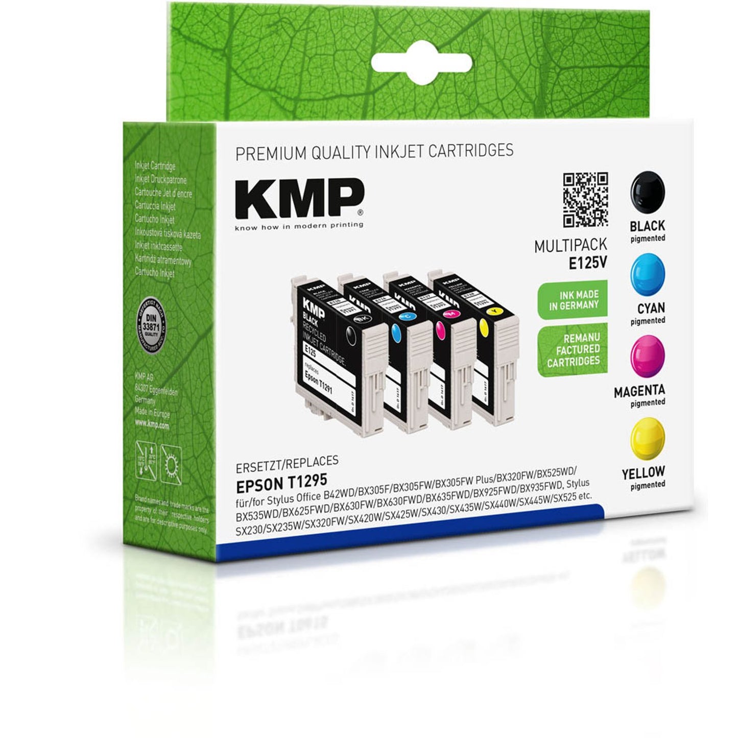 KMP E125V schwarz, cyan, magenta, gelb Druckerpatronen kompatibel zu EPSON T1295L, 4er-Set | 1617,4050 | 1 Pack = 4 St.