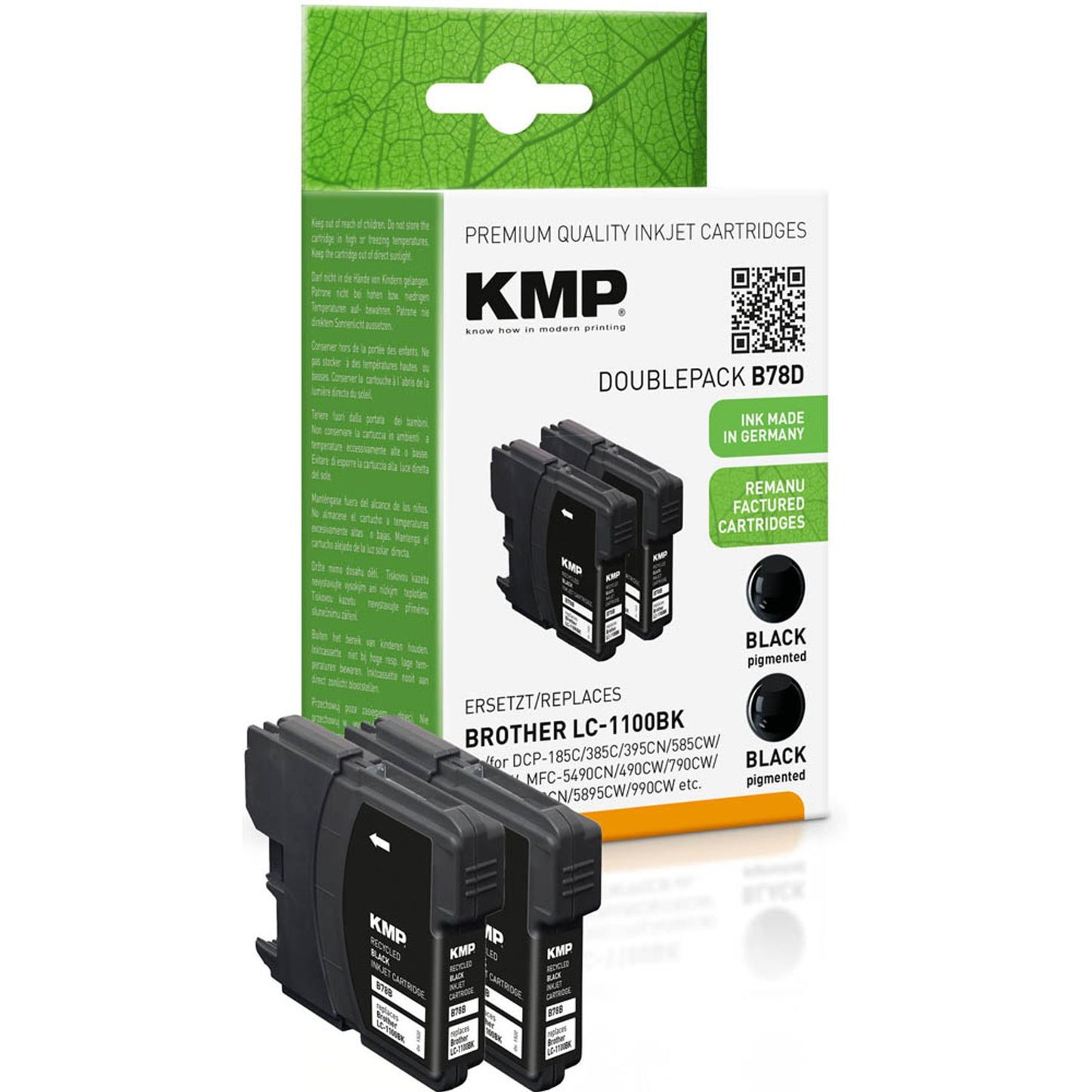 KMP B78D schwarz Druckerpatronen kompatibel zu brother LC-1100BK, 2er-Set | 1522,4821 | 1 Pack = 2 St.