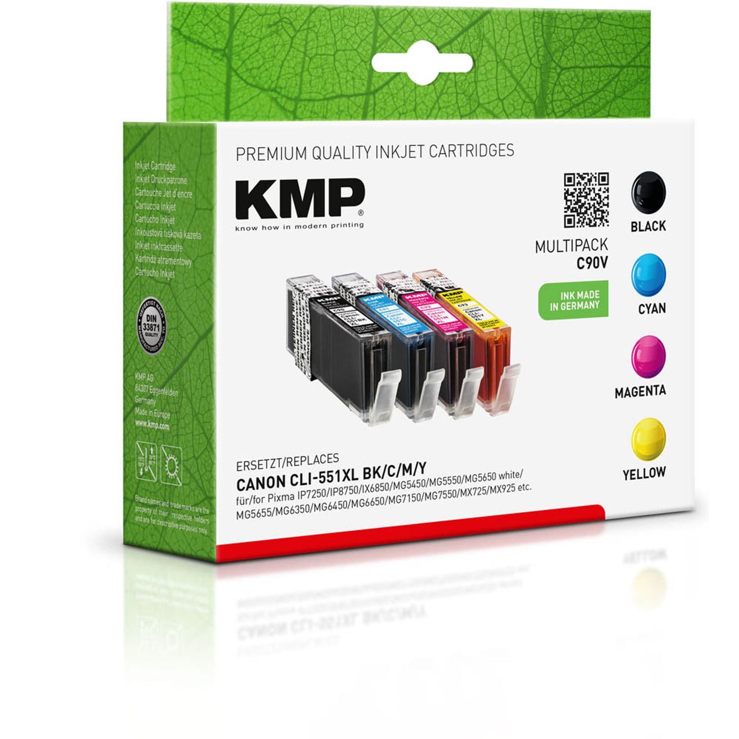 KMP C90V schwarz, cyan, magenta, gelb Druckerpatronen kompatibel zu Canon CLI-551 XL BK/C/M/Y, 4er-Set | 1520,0050 | 1 Pack = 4 St.