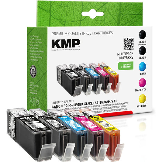 KMP C107BKXV 2x schwarz, 1x cyan, 1x magenta, 1x gelb Druckerpatronen kompatibel zu Canon PGI-570XL PGBK, CLI-571XL BK/C/M/Y , 5er-Set | 1569,0050 | 1 Pack = 5 St.