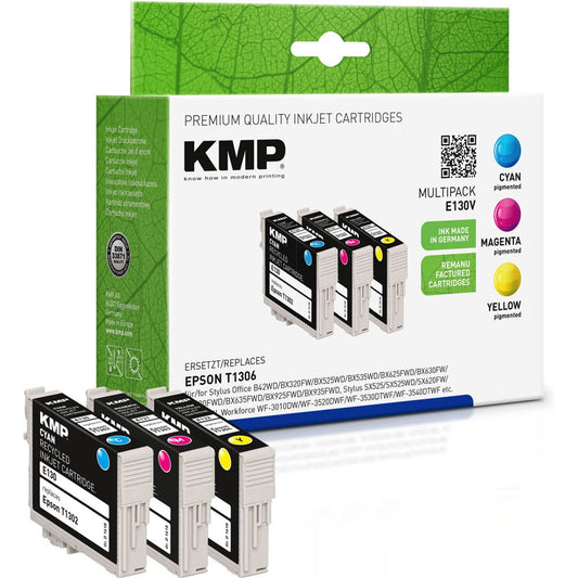 KMP E130V cyan, magenta, gelb Druckerpatronen kompatibel zu EPSON T1306XL, 3er-Set | 1618,4050 | 1 Pack = 3 St.