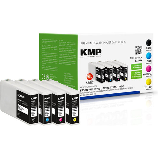 KMP E220VX schwarz, cyan, magenta, gelb Druckerpatronen kompatibel zu EPSON T7901XL, T7902XL, T7903XL, T7904XL, 4er-Set | 1628,4005 | 1 Pack = 4 St.