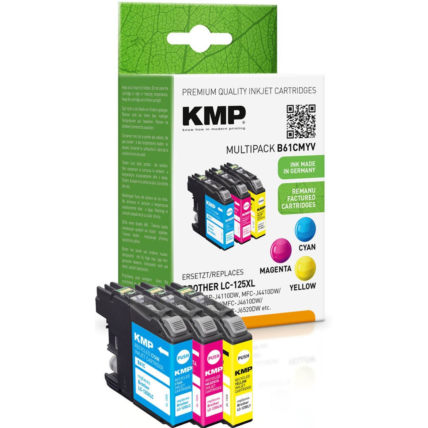 KMP B61V cyan, magenta, gelb Druckerpatronen kompatibel zu brother LC-125XLRBWBP , 3er-Set | 1526,4050 | 1 Pack = 3 St.