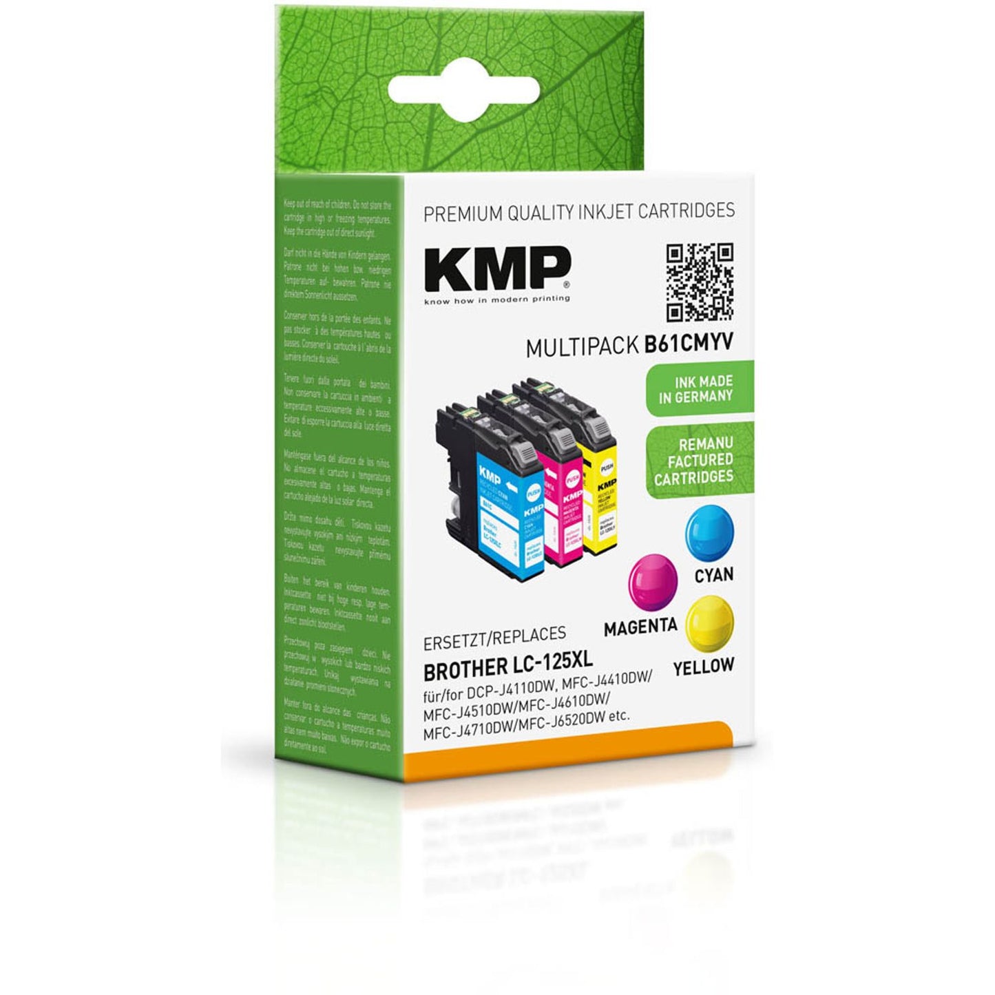 KMP B61V cyan, magenta, gelb Druckerpatronen kompatibel zu brother LC-125XLRBWBP , 3er-Set | 1526,4050 | 1 Pack = 3 St.