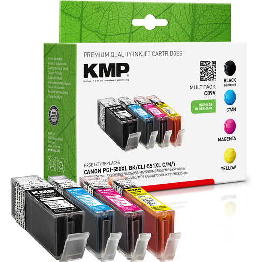 KMP C89V schwarz, cyan, magenta, gelb Druckerpatronen kompatibel zu Canon PGI-550 XL BK, CLI-551 XL C/M/Y, 4er-Set | 1518,0050 | 1 Pack = 4 St.