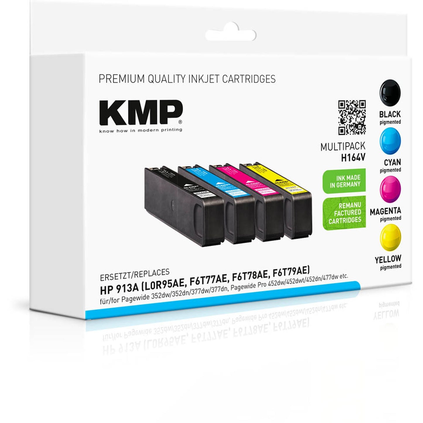 KMP H164V schwarz, cyan, magenta, gelb Druckerpatronen kompatibel zu HP 913A (L0R95AE, F6T77AE, F6T78AE, F6T79AE), 4er-Set | 1750,4005 | 1 Pack = 4 St.