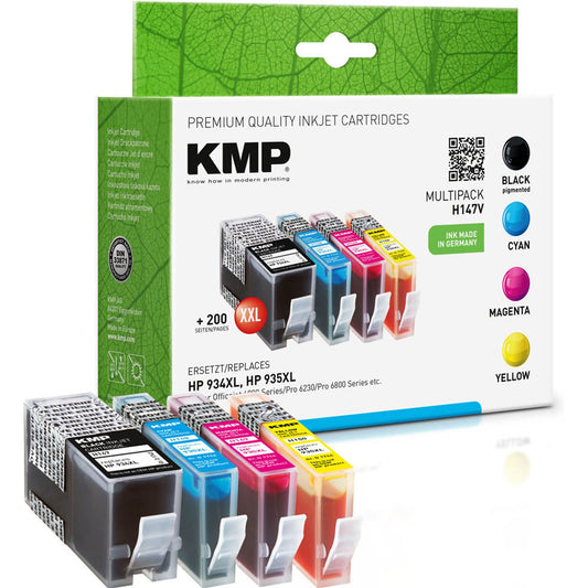 KMP H147V schwarz, cyan, magenta, gelb Druckerpatronen kompatibel zu HP 934XL/935XL (X4E14AE), 4er-Set | 1743,0050 | 1 Pack = 4 St.