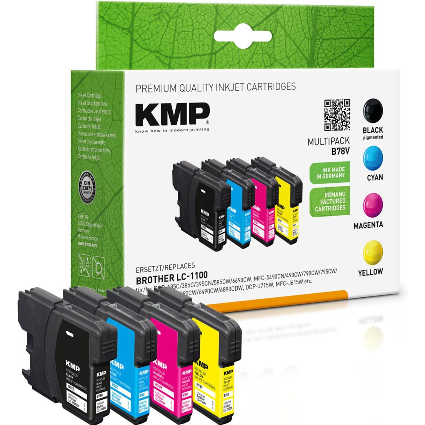 KMP B78V schwarz, cyan, magenta, gelb Druckerpatronen kompatibel zu brother LC-1100VALBP, 4er-Set | 1522,4805 | 1 Pack = 4 St.
