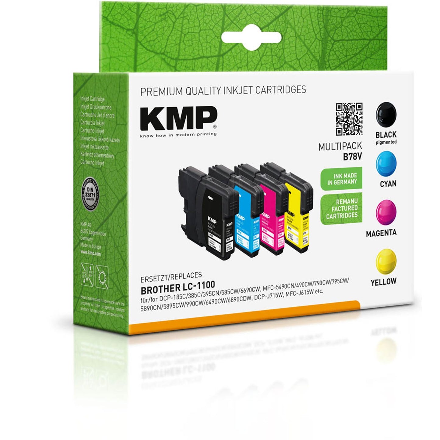 KMP B78V schwarz, cyan, magenta, gelb Druckerpatronen kompatibel zu brother LC-1100VALBP, 4er-Set | 1522,4805 | 1 Pack = 4 St.