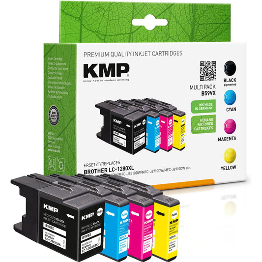 KMP B59VX schwarz, cyan, magenta, gelb Druckerpatronen kompatibel zu brother LC-1280XLVALBP, 4er-Set | 1524,4005 | 1 Pack = 4 St.