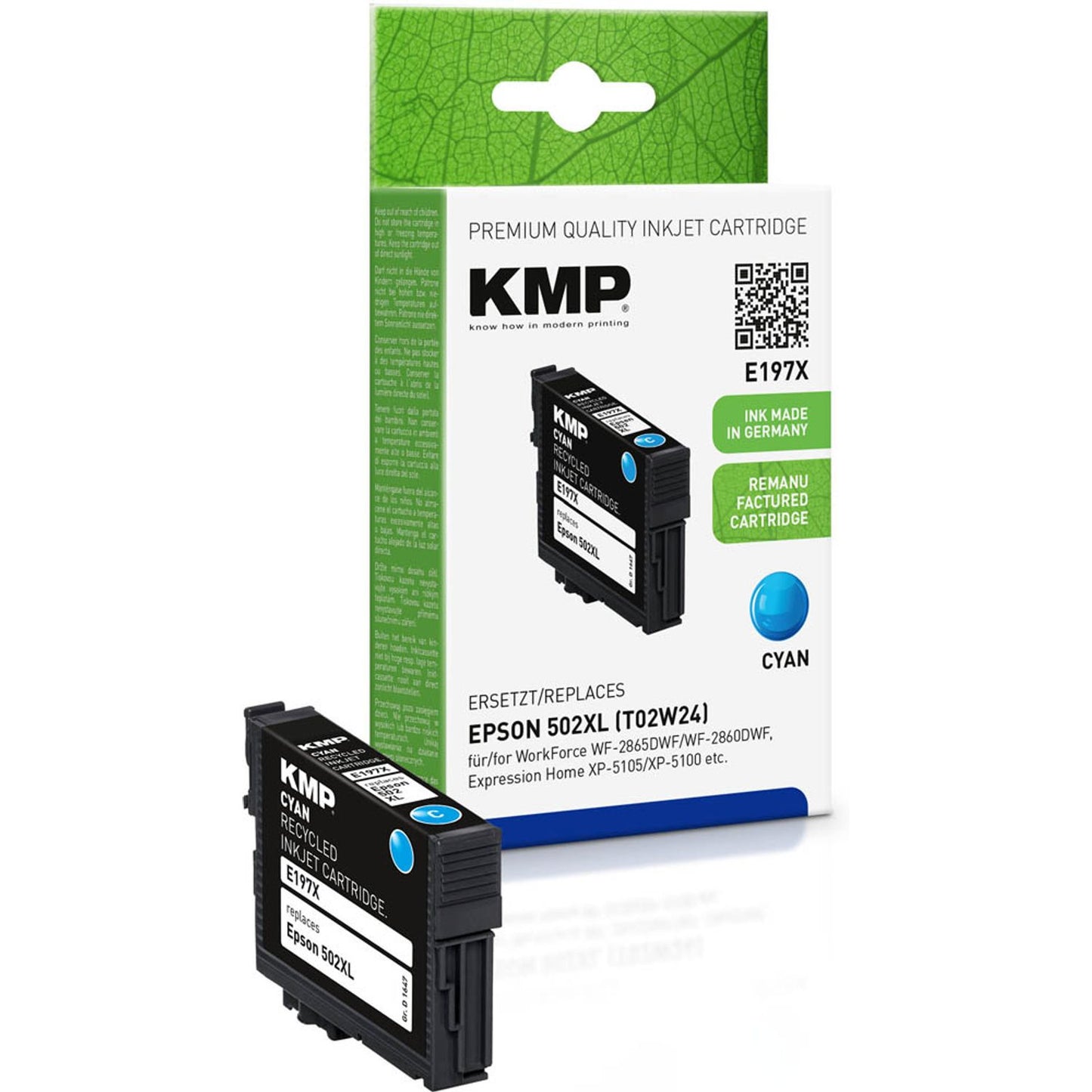 KMP E197X cyan Druckerpatrone kompatibel zu EPSON 502XL (T02W24) | 1647,4003