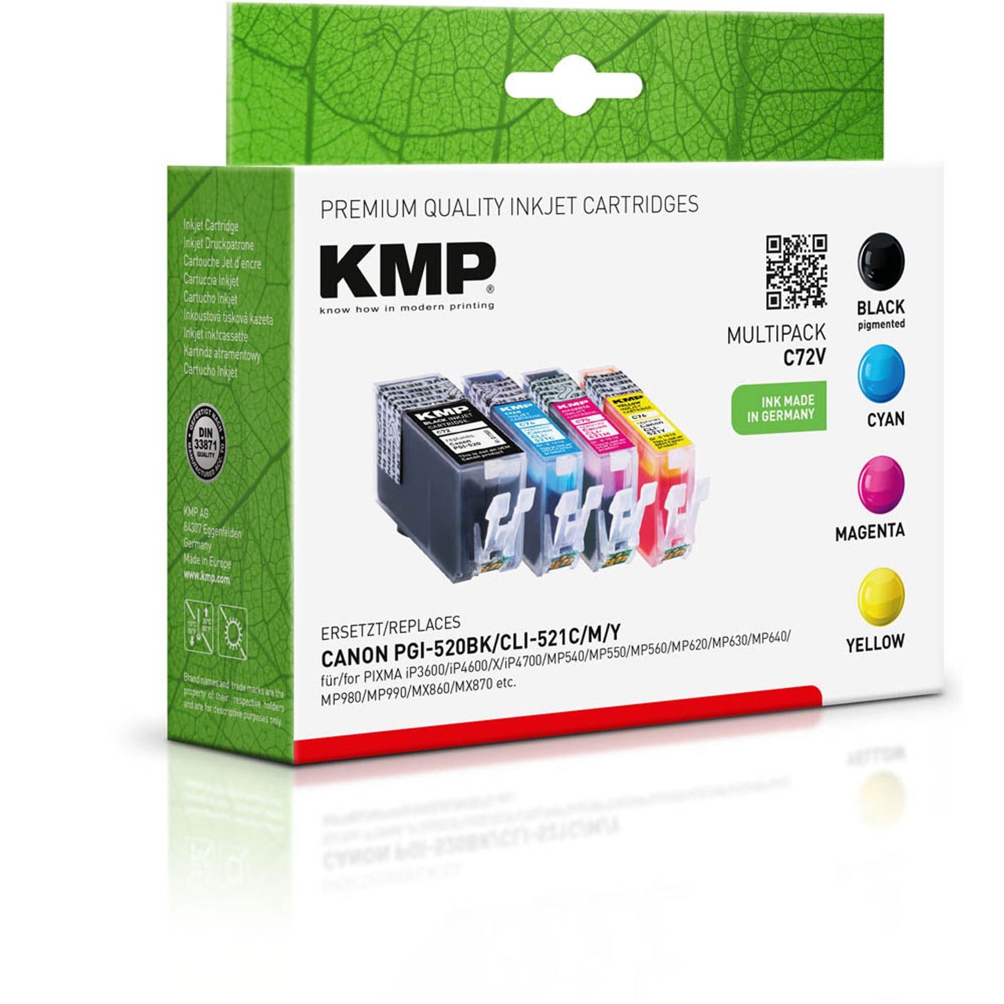 KMP C72V schwarz, cyan, magenta, gelb Druckerpatronen kompatibel zu Canon PGI-520 BK, CLI-521 C/M/Y, 4er-Set | 1508,0005 | 1 Pack = 4 St.