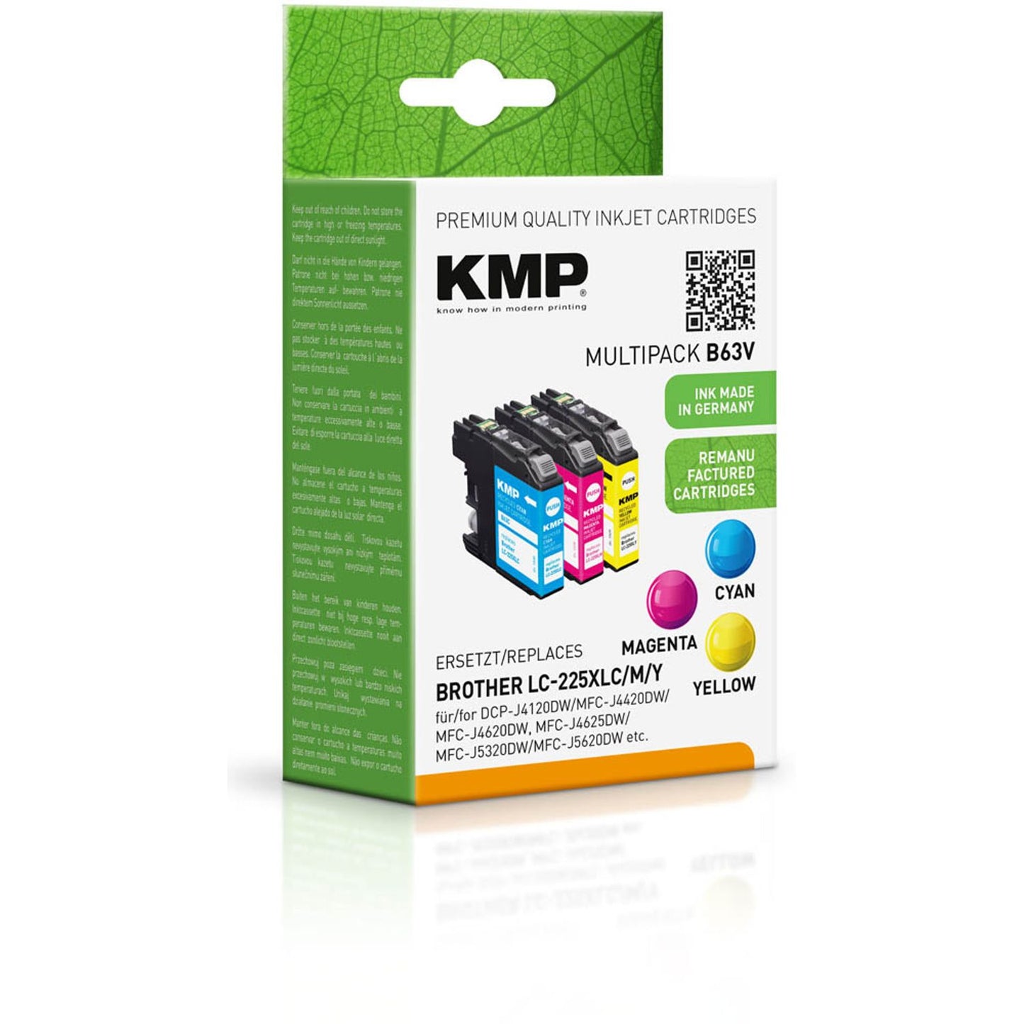 KMP B63V cyan, magenta, gelb Druckerpatronen kompatibel zu brother LC-225XL C/M/Y, 3er-Set | 1530,4050 | 1 Pack = 3 St.
