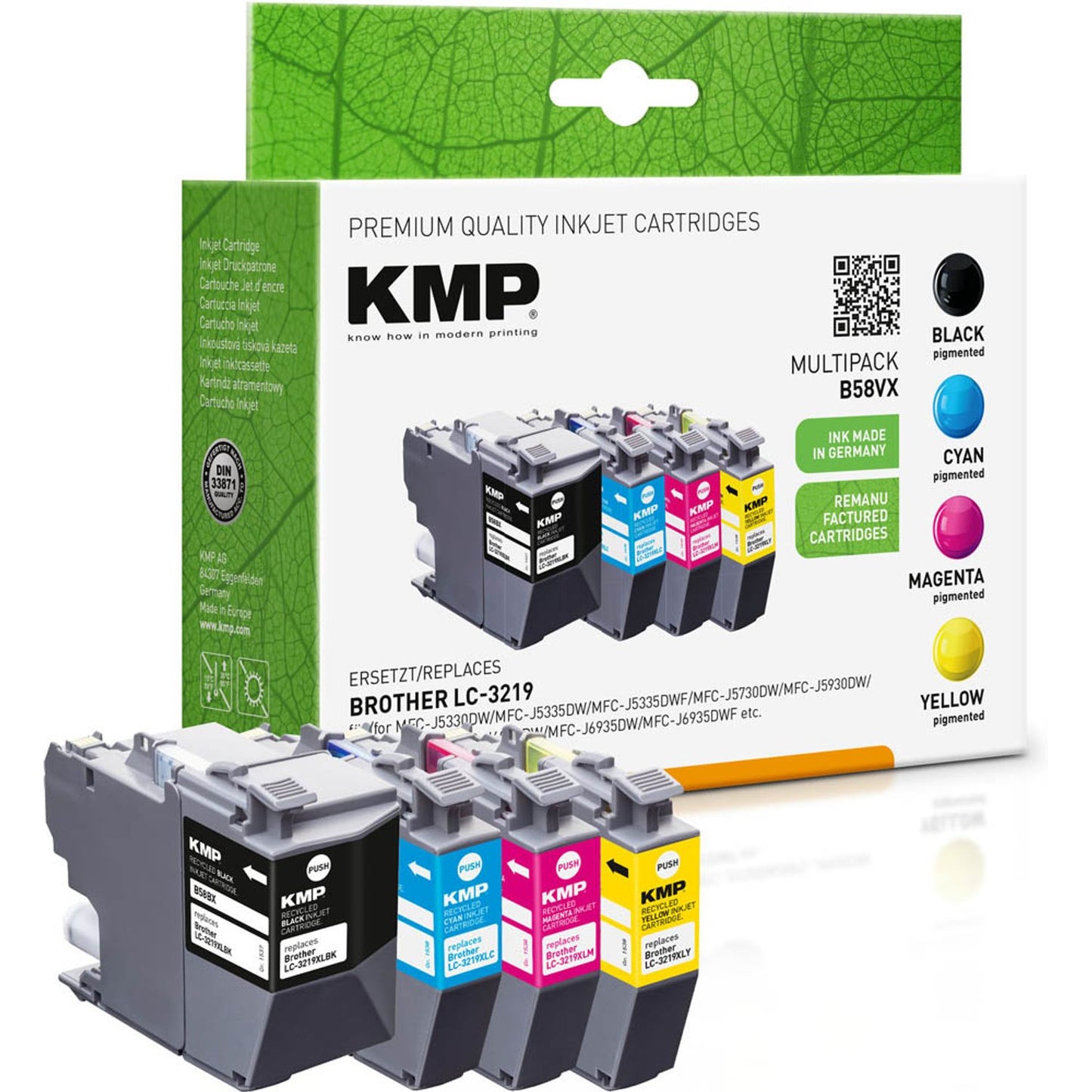 KMP B58VX schwarz, cyan, magenta, gelb Druckerpatronen kompatibel zu brother LC-3219VALDR, 4er-Set | 1537,4005 | 1 Pack = 4 St.