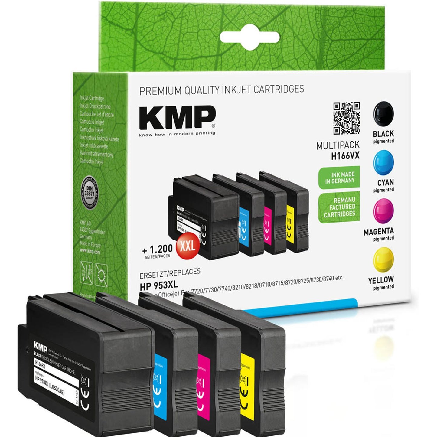 KMP H166VX schwarz, cyan, magenta, gelb Druckerpatronen kompatibel zu HP 953XL (3HZ52AE), 4er-Set | 1747,4005 | 1 Pack = 4 St.