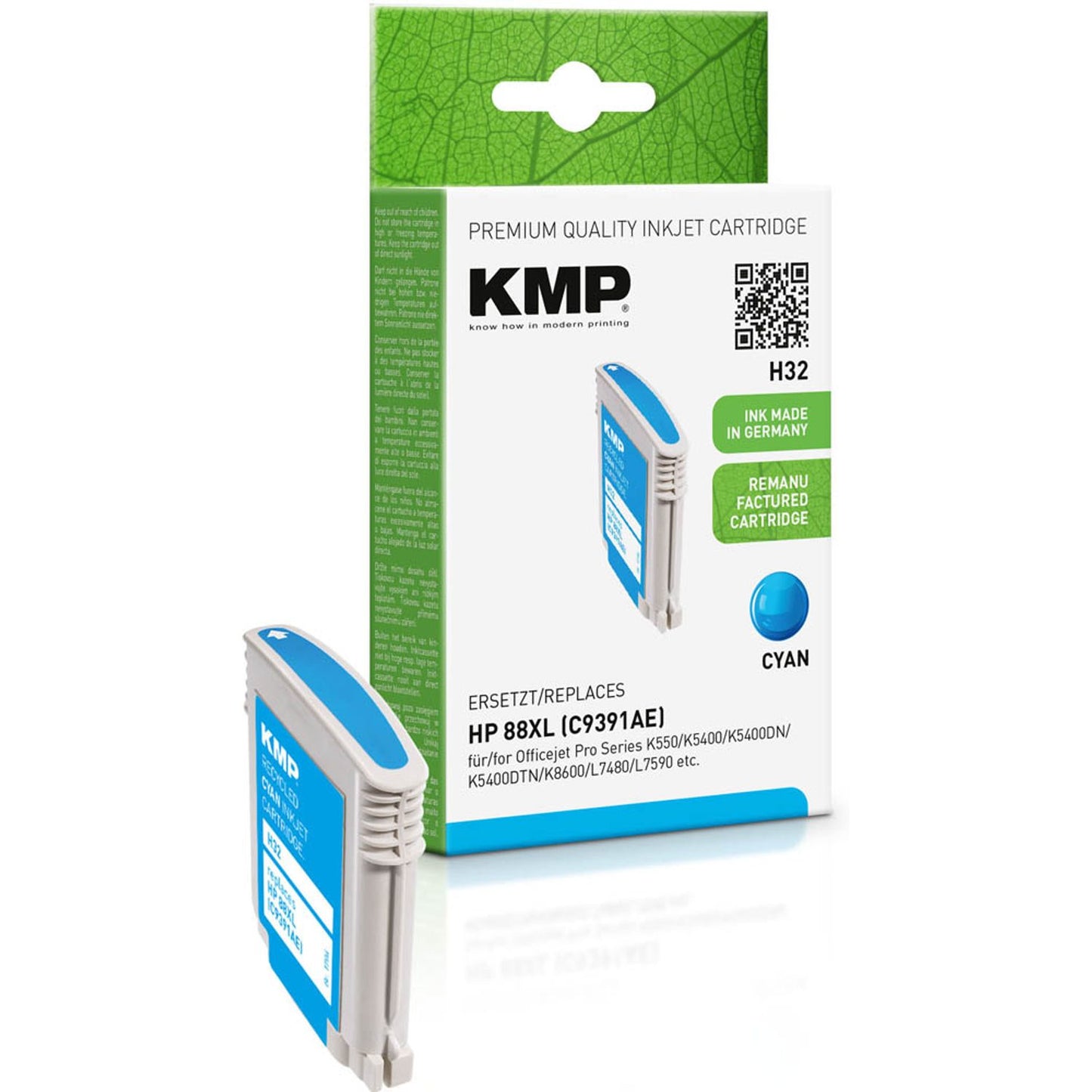 KMP H32 cyan Druckerpatrone kompatibel zu HP 88XL (C9391AE) | 1704,4913
