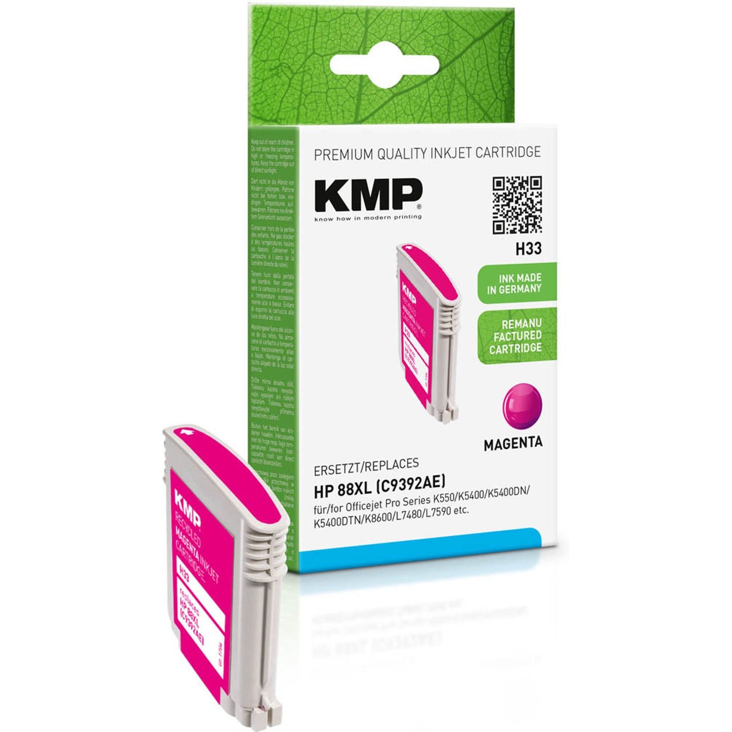 KMP H33 magenta Druckerpatrone kompatibel zu HP 88XL (C9392AE) | 1704,4926