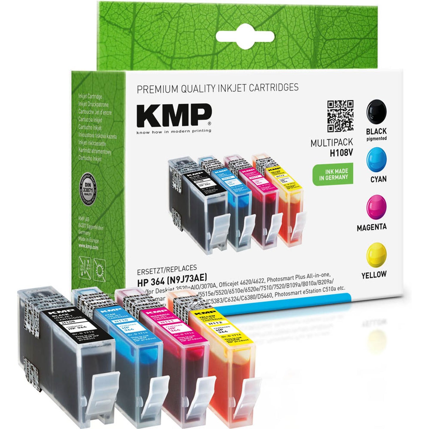 KMP H108V schwarz, cyan, magenta, gelb Druckerpatronen kompatibel zu HP 364 (N9J73AE), 4er-Set | 1712,8005 | 1 Pack = 4 St.