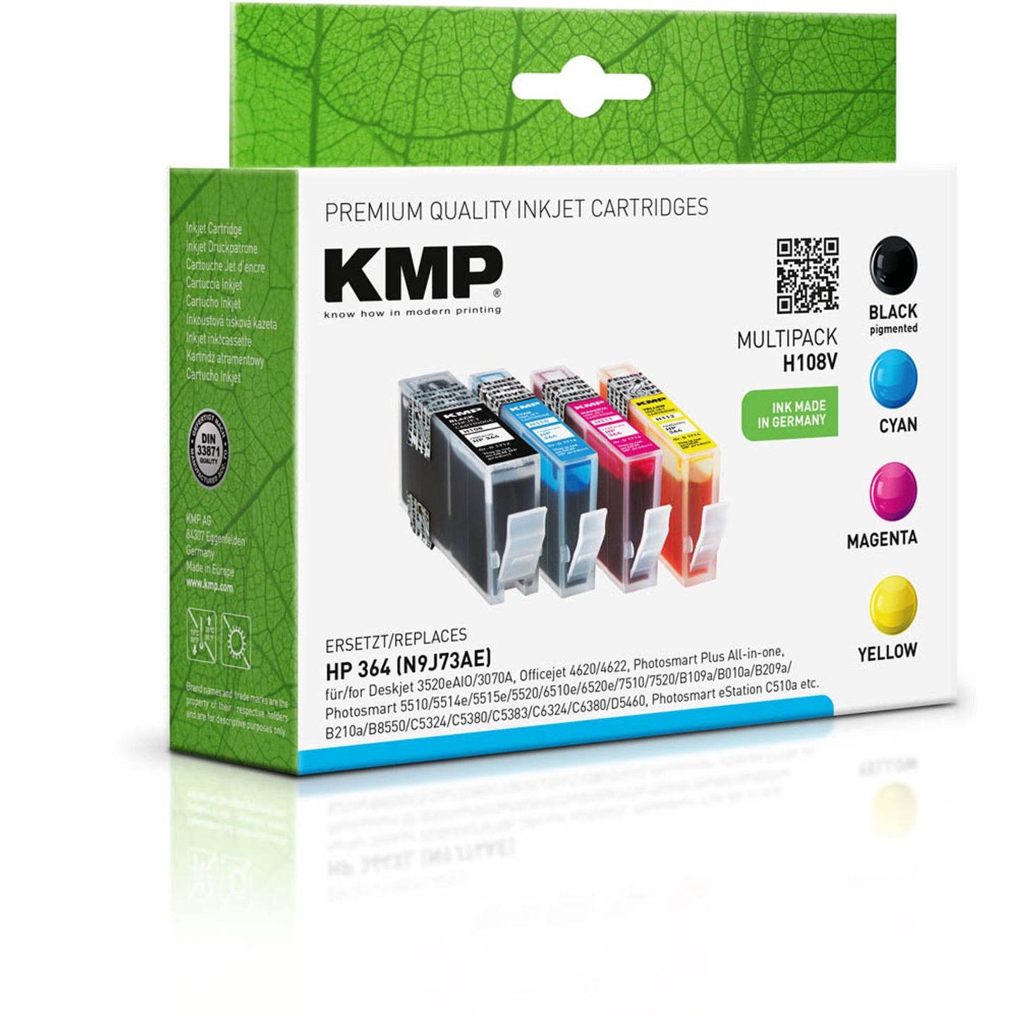 KMP H108V schwarz, cyan, magenta, gelb Druckerpatronen kompatibel zu HP 364 (N9J73AE), 4er-Set | 1712,8005 | 1 Pack = 4 St.