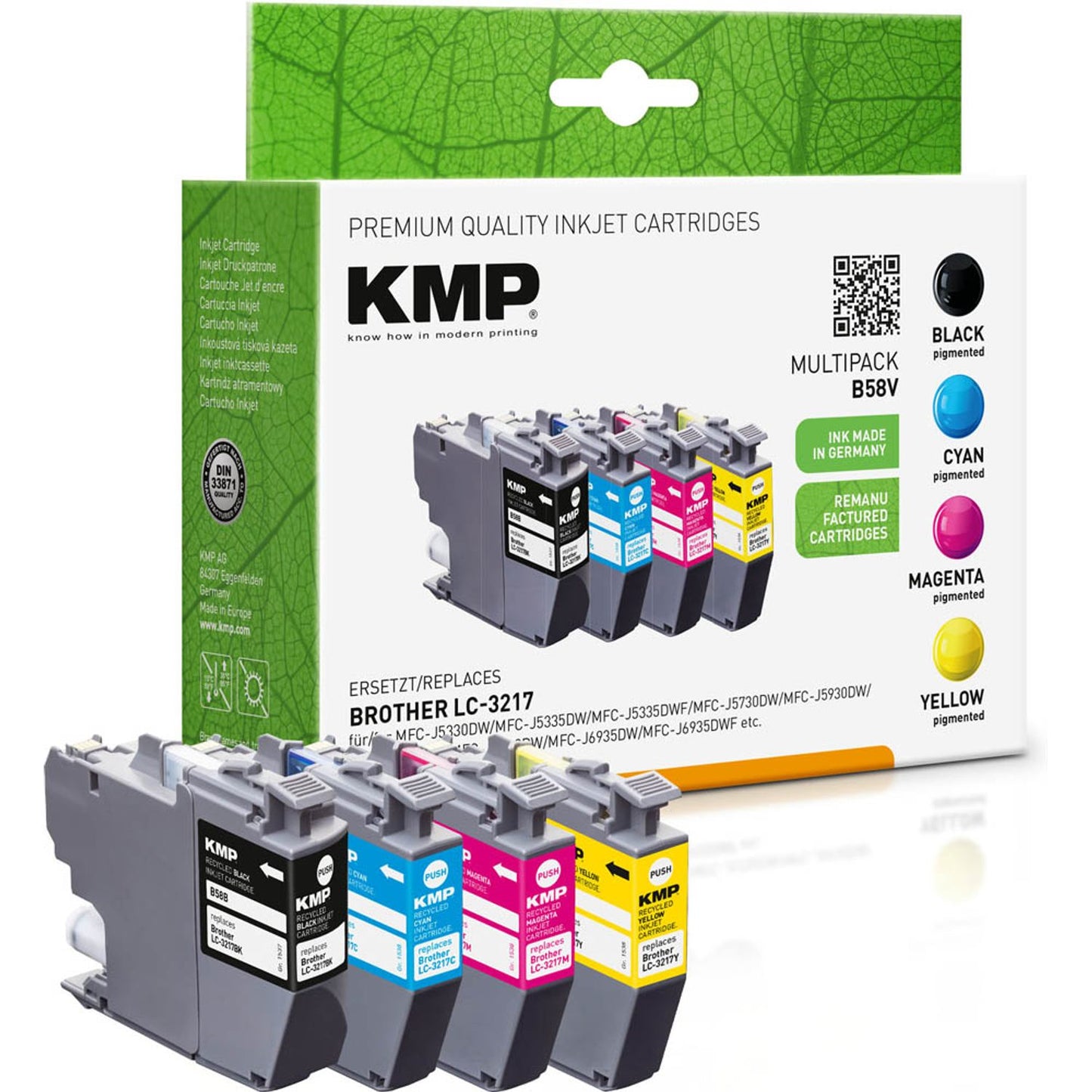 KMP B58V schwarz, cyan, magenta, gelb Druckerpatronen kompatibel zu brother LC-3217VALDR, 4er-Set | 1537,4805 | 1 Pack = 4 St.