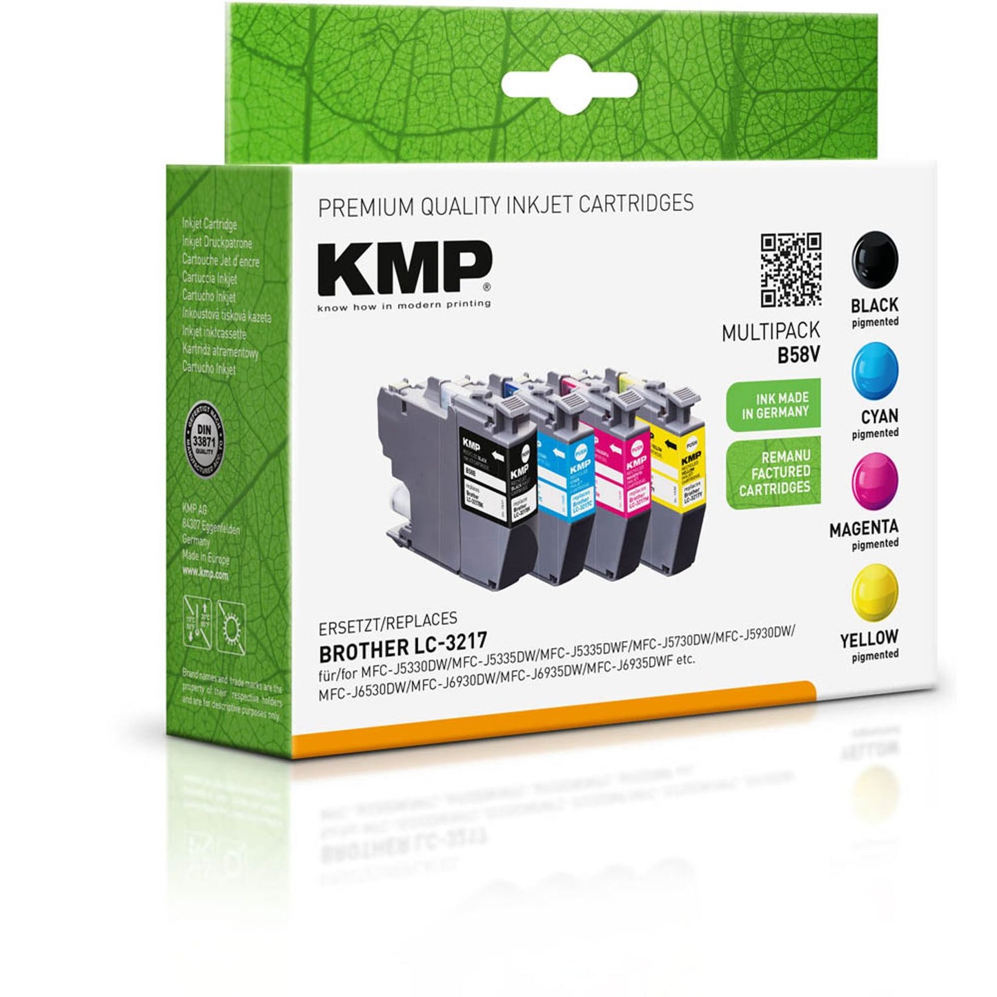 KMP B58V schwarz, cyan, magenta, gelb Druckerpatronen kompatibel zu brother LC-3217VALDR, 4er-Set | 1537,4805 | 1 Pack = 4 St.