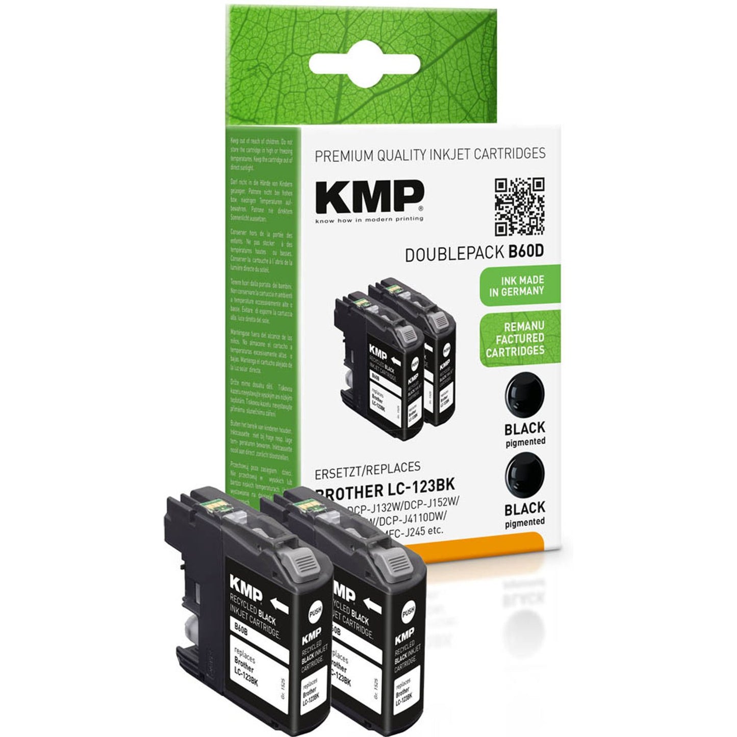 KMP B60D schwarz Druckerpatronen kompatibel zu brother LC-123BK, 2er-Set | 1525,4021 | 1 Pack = 2 St.