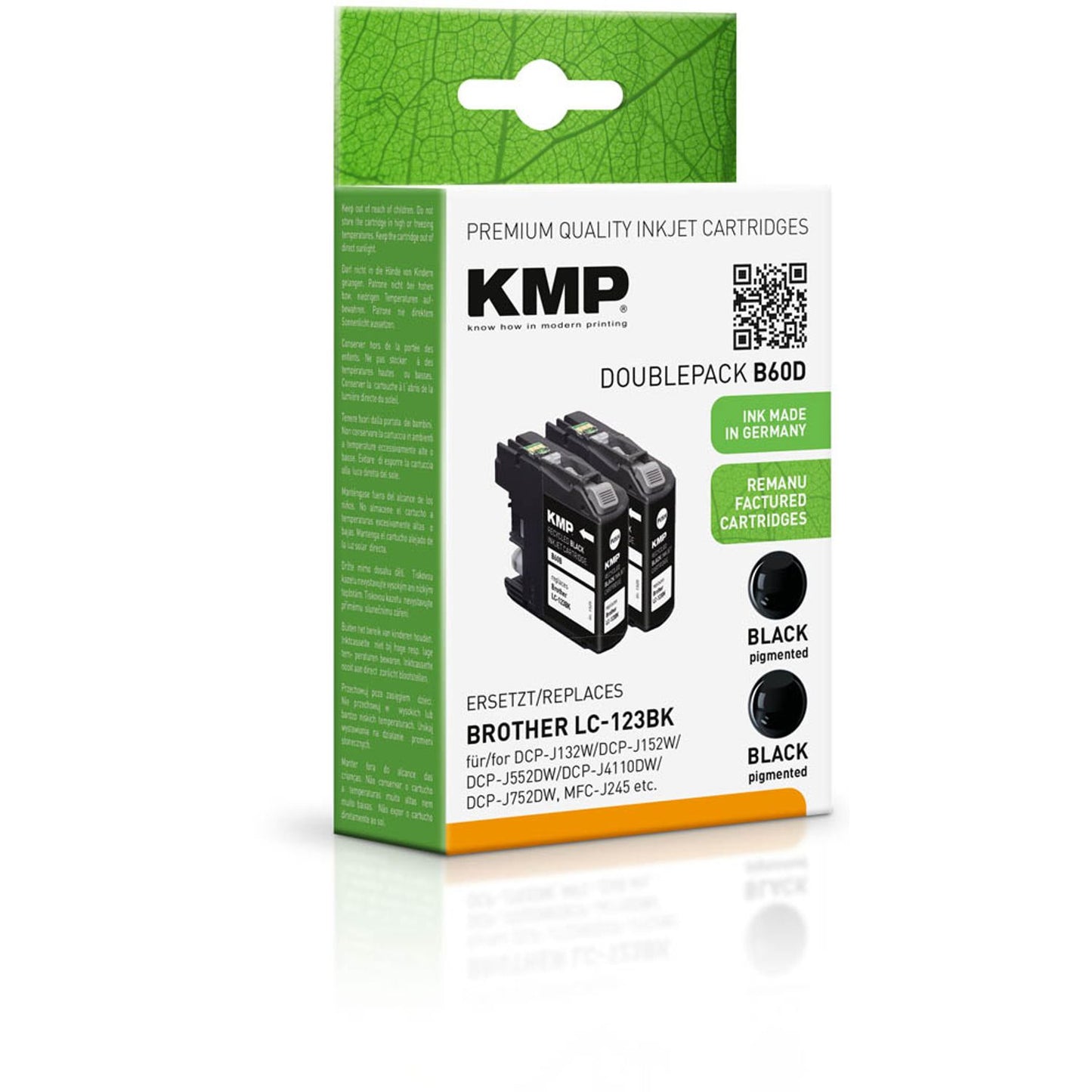 KMP B60D schwarz Druckerpatronen kompatibel zu brother LC-123BK, 2er-Set | 1525,4021 | 1 Pack = 2 St.