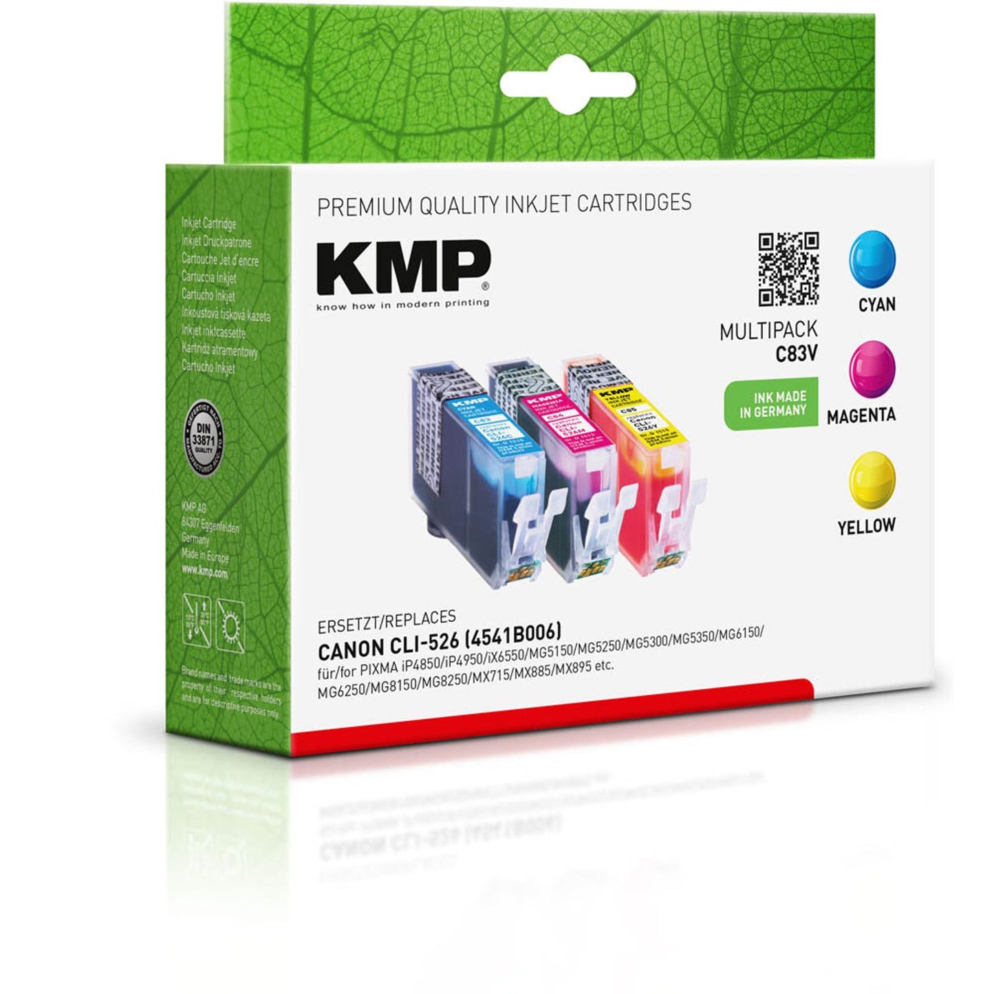 KMP C83V cyan, magenta, gelb Druckerpatronen kompatibel zu Canon CLI-526 C/M/Y, 3er-Set | 1515,0050 | 1 Pack = 3 St.