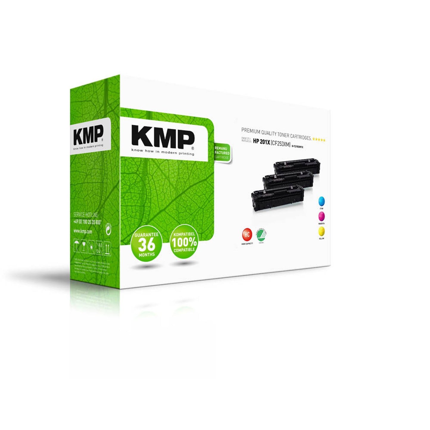 KMP H-T215VX cyan, magenta, gelb Toner kompatibel zu HP 201X (CF253XM), 3er-Set | 2536,3030 | 1 Pack = 3 St.