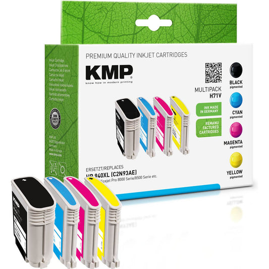 KMP H71V schwarz, cyan, magenta, gelb Druckerpatrone kompatibel zu HP 940XL (C2N93AE), 4er-Set | 1715,4005 | 1 Pack = 4 St.
