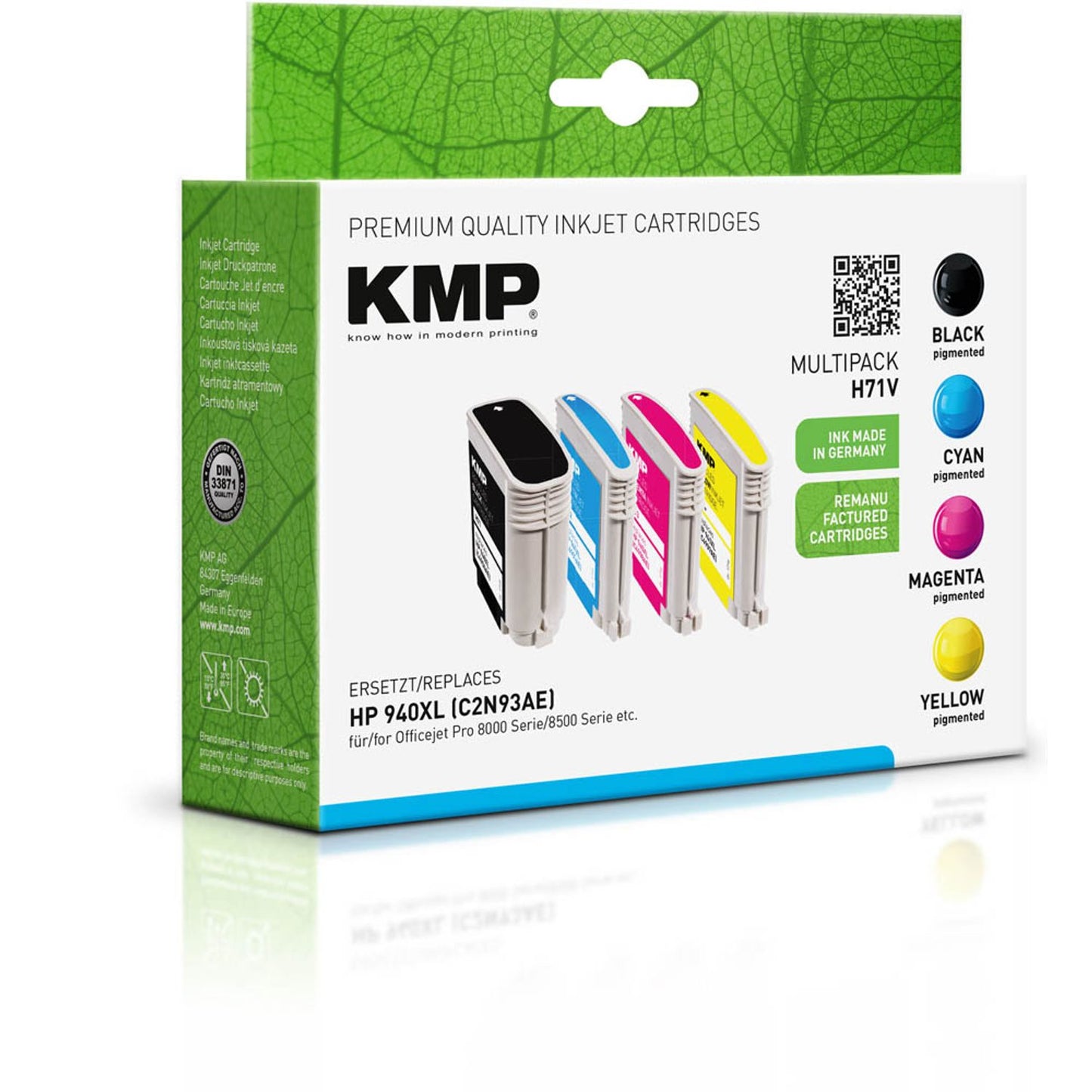 KMP H71V schwarz, cyan, magenta, gelb Druckerpatrone kompatibel zu HP 940XL (C2N93AE), 4er-Set | 1715,4005 | 1 Pack = 4 St.