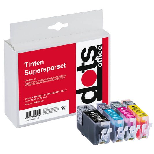 dots schwarz, cyan, magenta, gelb Druckerpatronen kompatibel zu Canon PGI-520 BK, CLI-521 C/M/Y, 4er-Set | 1508,0005-DOTS | 1 Pack = 4 St.