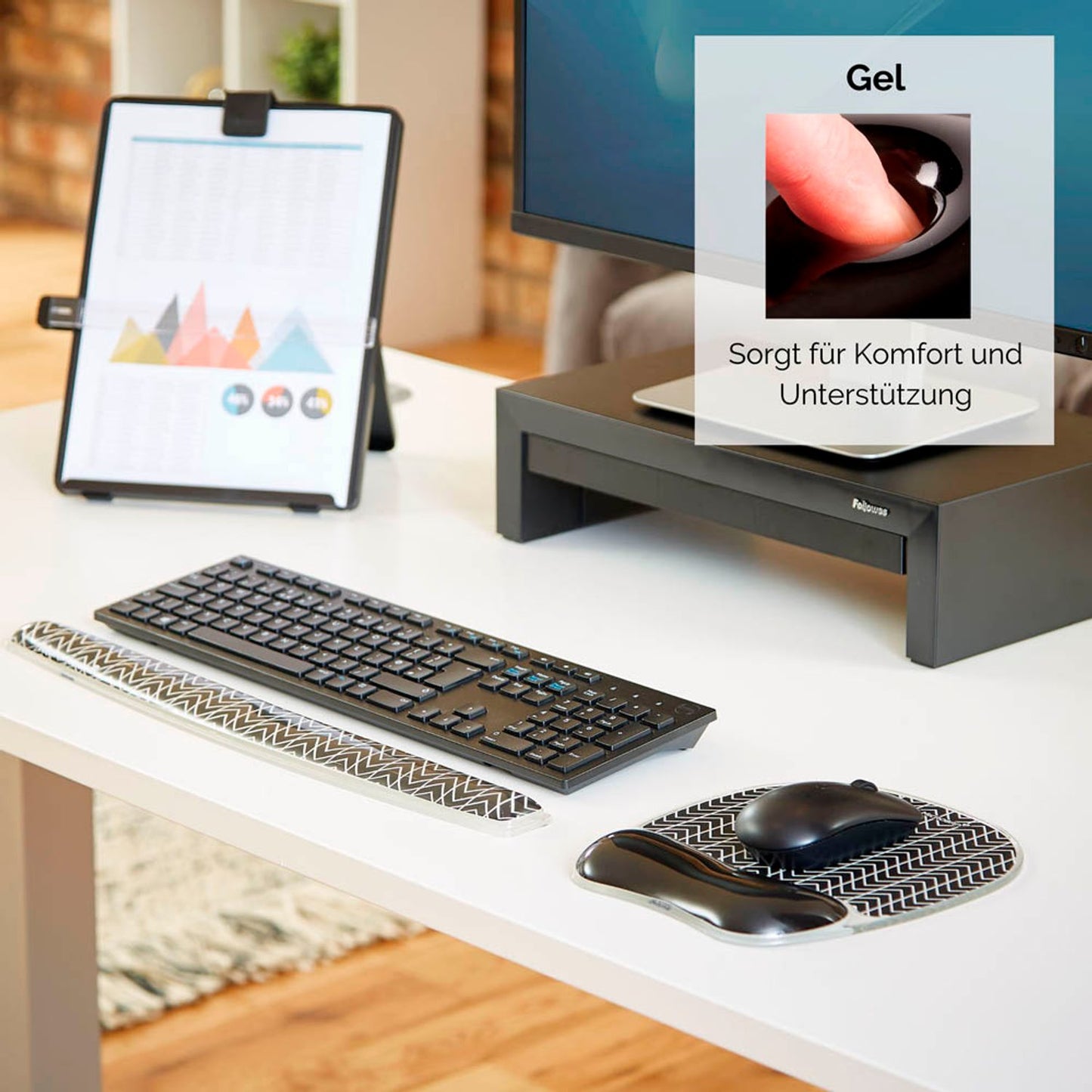 Fellowes Mousepad mit Handgelenkauflage Photo Gel Zick-Zack schwarz, weiß | 9653401