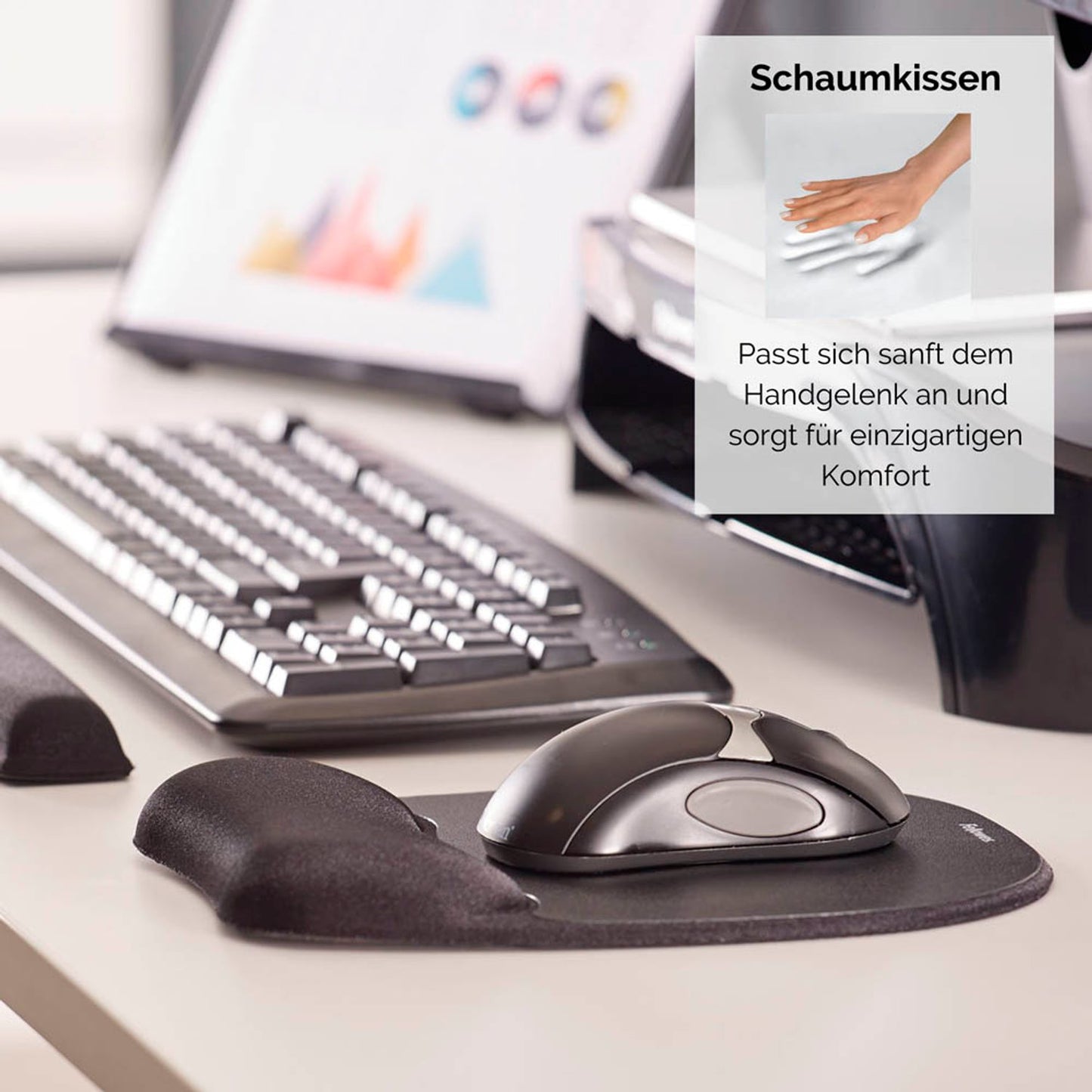 Fellowes Mousepad mit Handgelenkauflage Memory Foam schwarz | 9176501