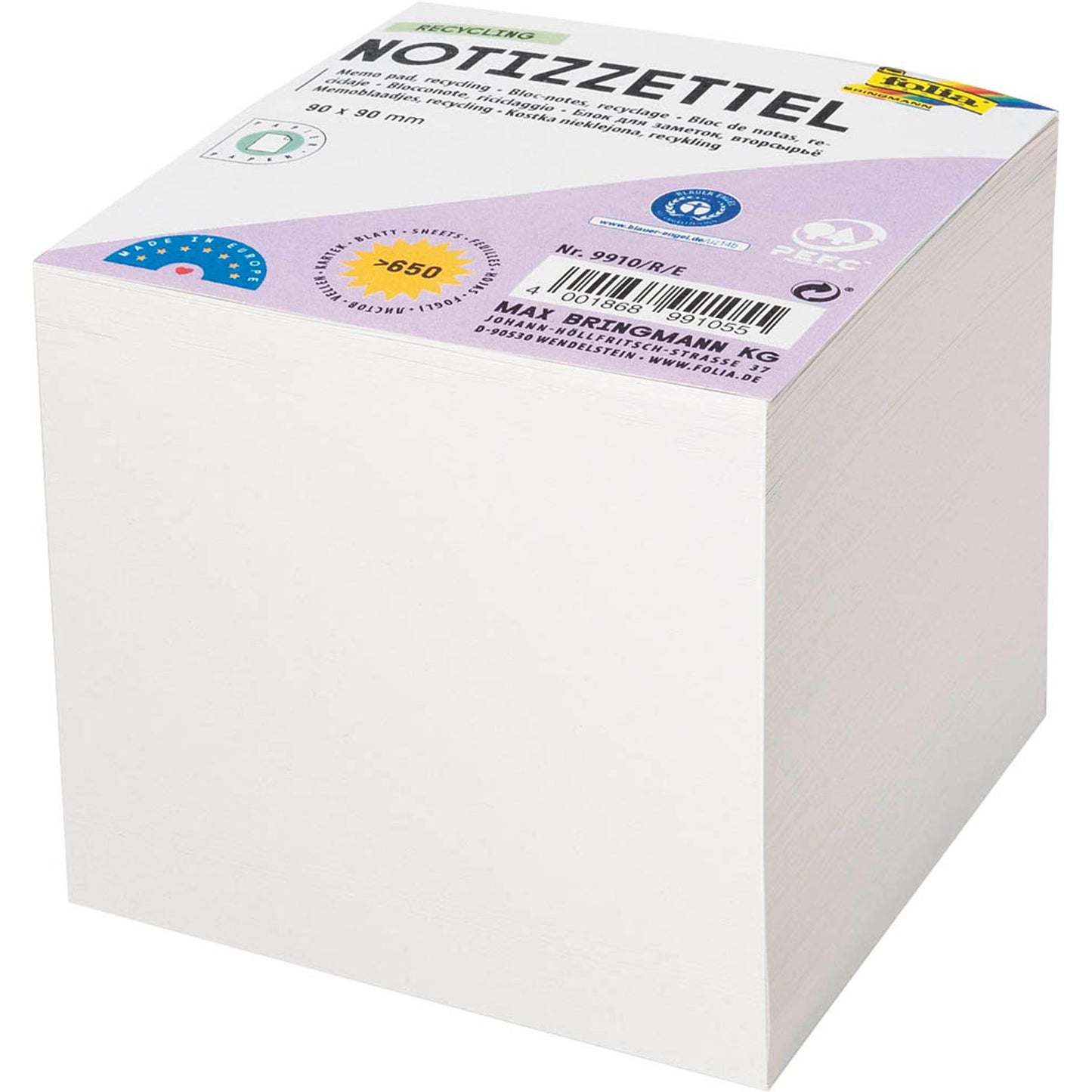 folia Notizzettel lose weiß 9,0 x 9,0 cm, ca | 9910/R/E
