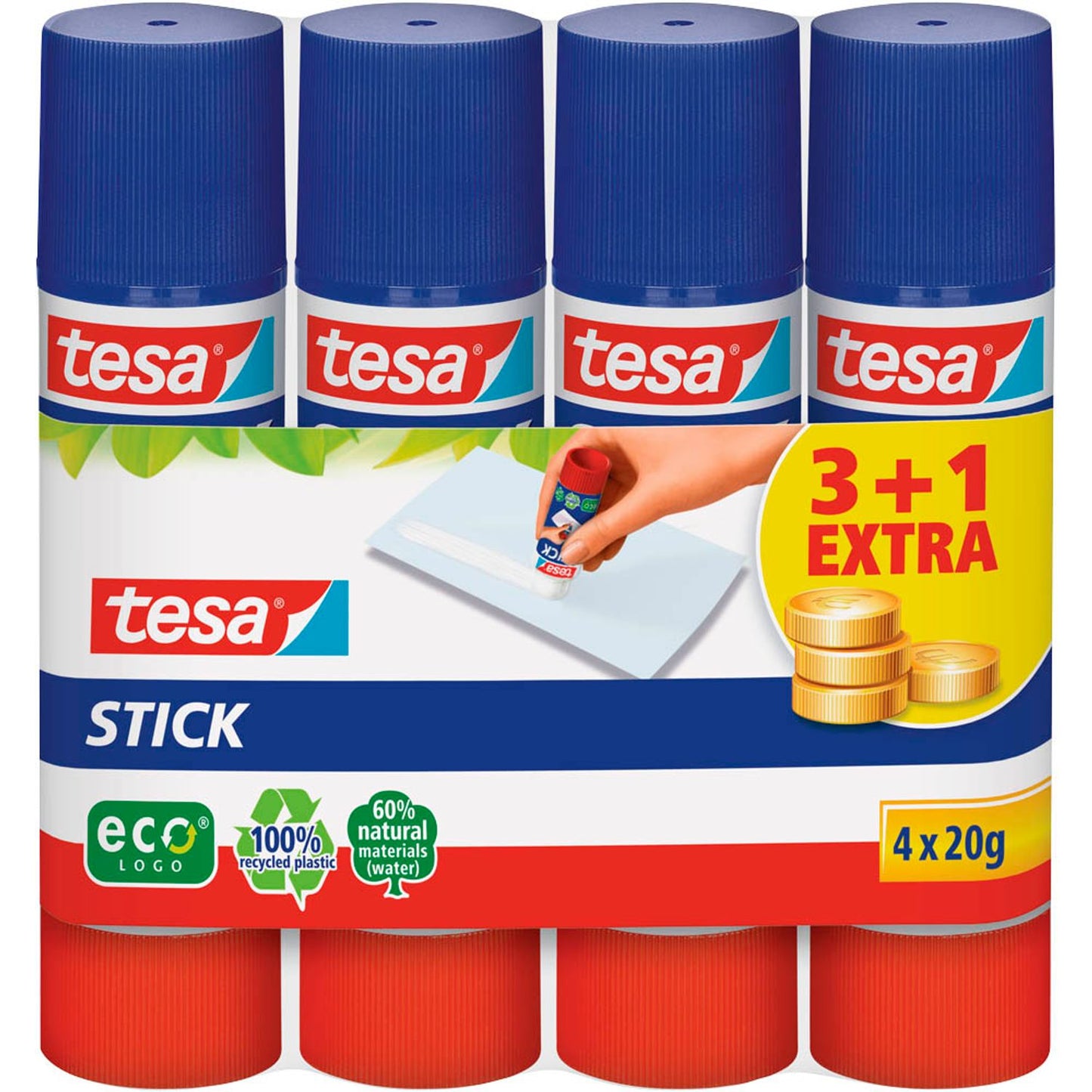 tesa + 1 GRATIS: 3 ecoLogo Klebestifte 20,0 g + GRATIS | 57088-00200-03 | 1 Aktionspack = 3 St.