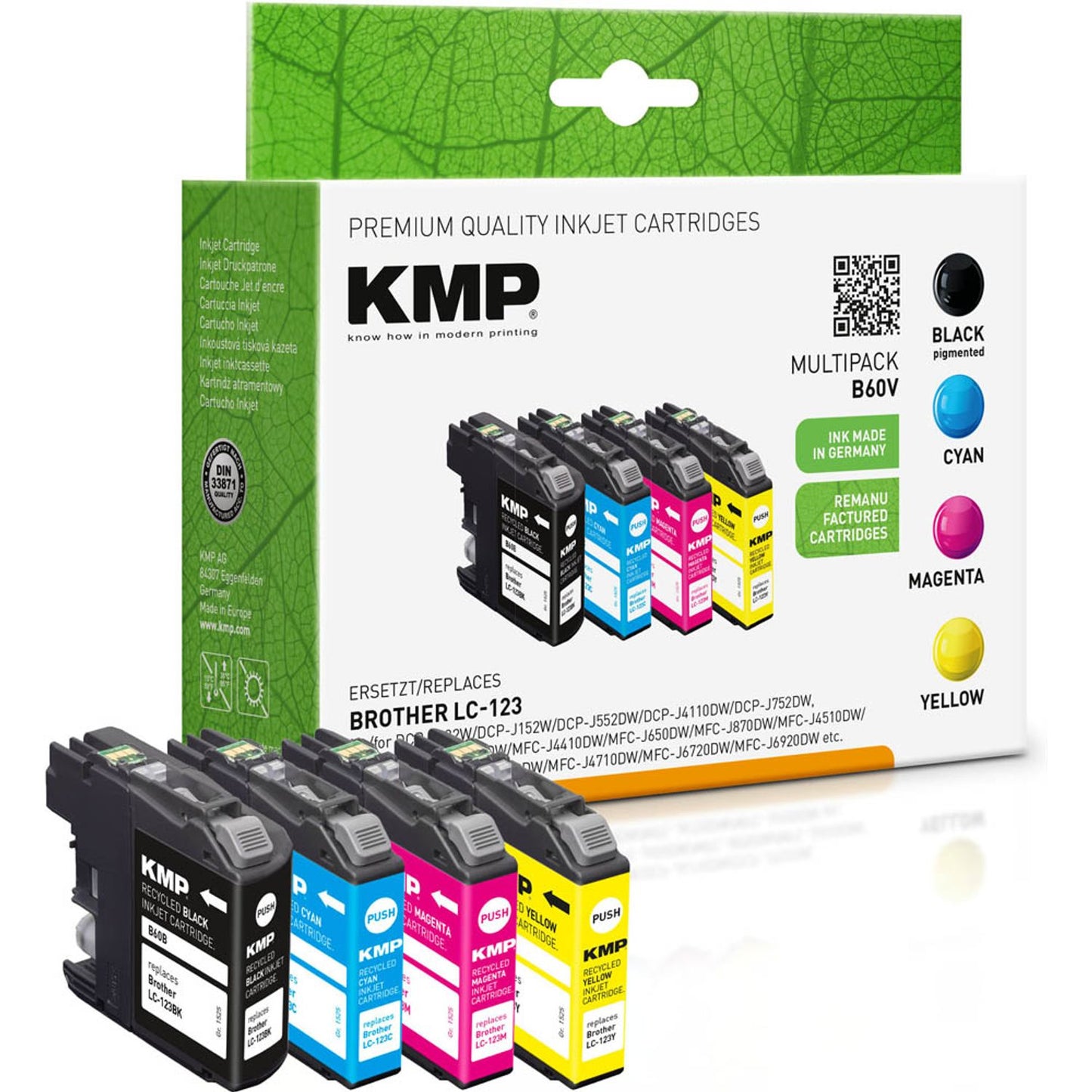 KMP B60V schwarz, cyan, magenta, gelb Druckerpatronen kompatibel zu brother LC123VALBPDR, 4er-Set | 1525,4005 | 1 Pack = 4 St.