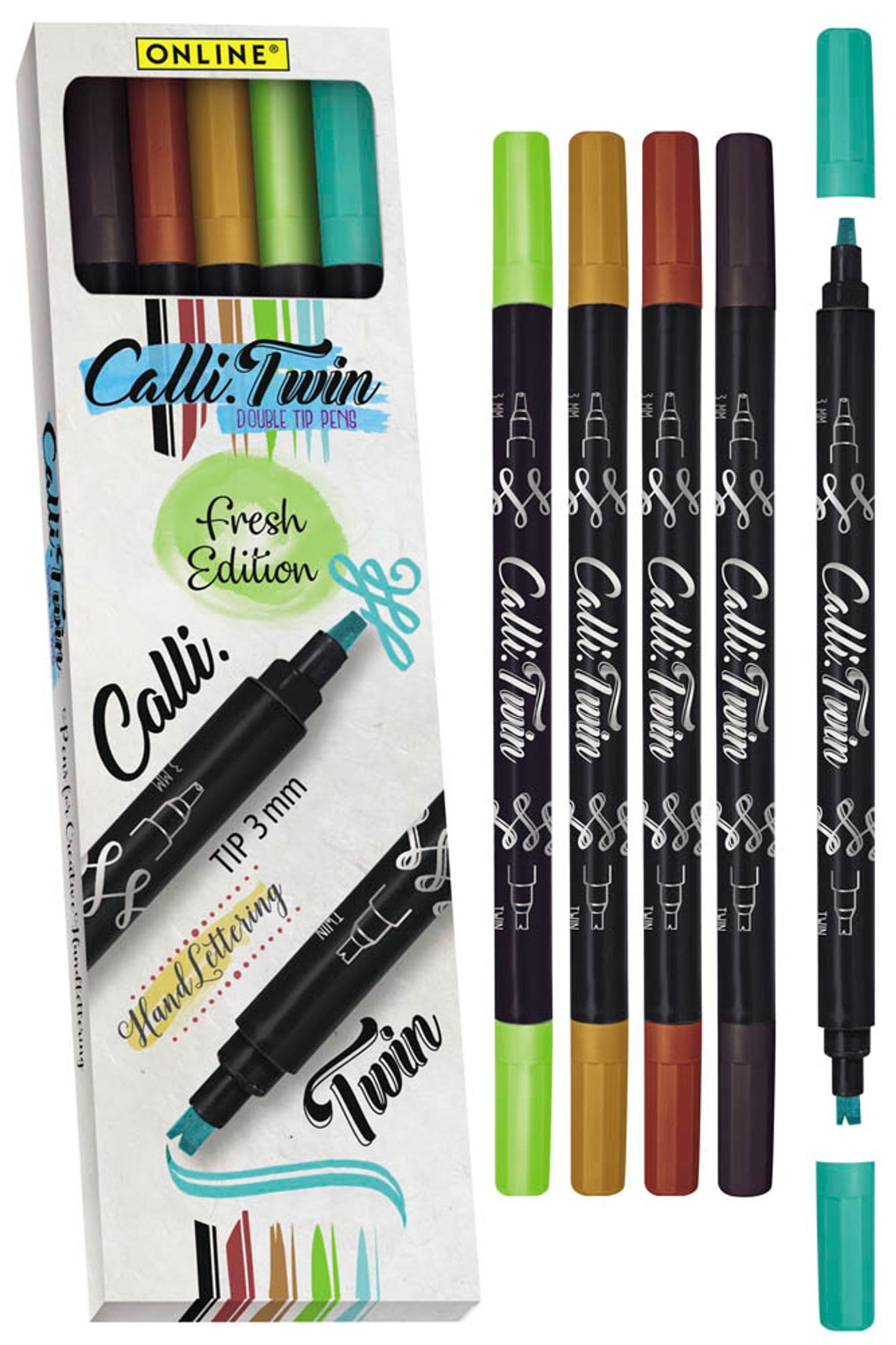 ONLINE® Calli.Brush Double Brush-Pens farbsortiert, 5 St.