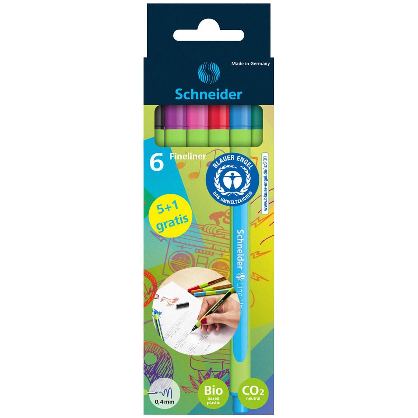 Schneider + 1 GRATIS: Line-Up Fineliner farbsortiert 0,4 mm, . + GRATIS 1 Fineliner | 191086 | 1 Aktionspack = 5 St.