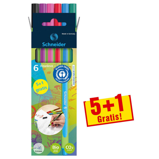 Schneider + 1 GRATIS: Line-Up Fineliner farbsortiert 0,4 mm, . + GRATIS 1 Fineliner | 191086 | 1 Aktionspack = 5 St.