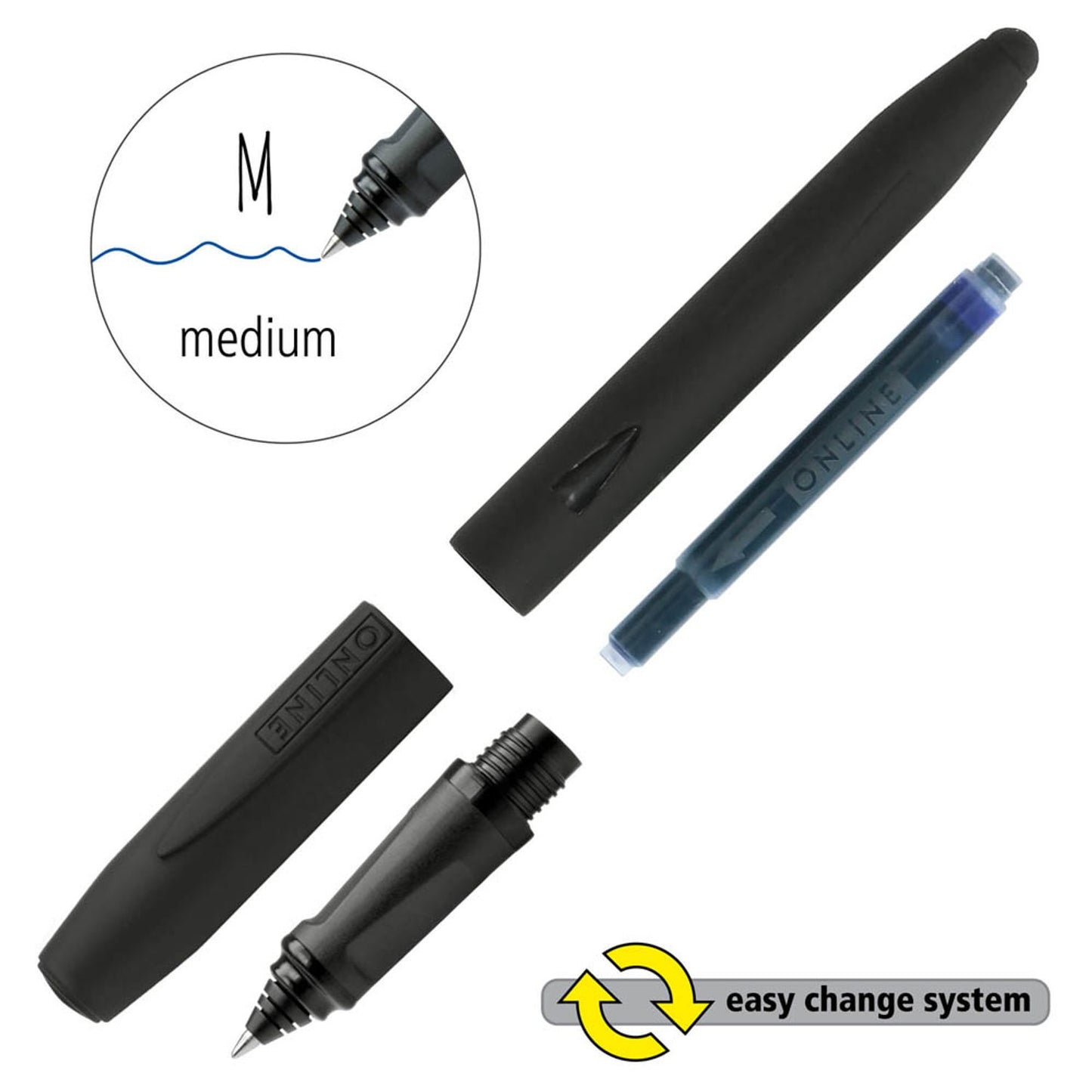ONLINE® Nero Tintenroller schwarz 0,5 mm, Schreibfarbe: blau