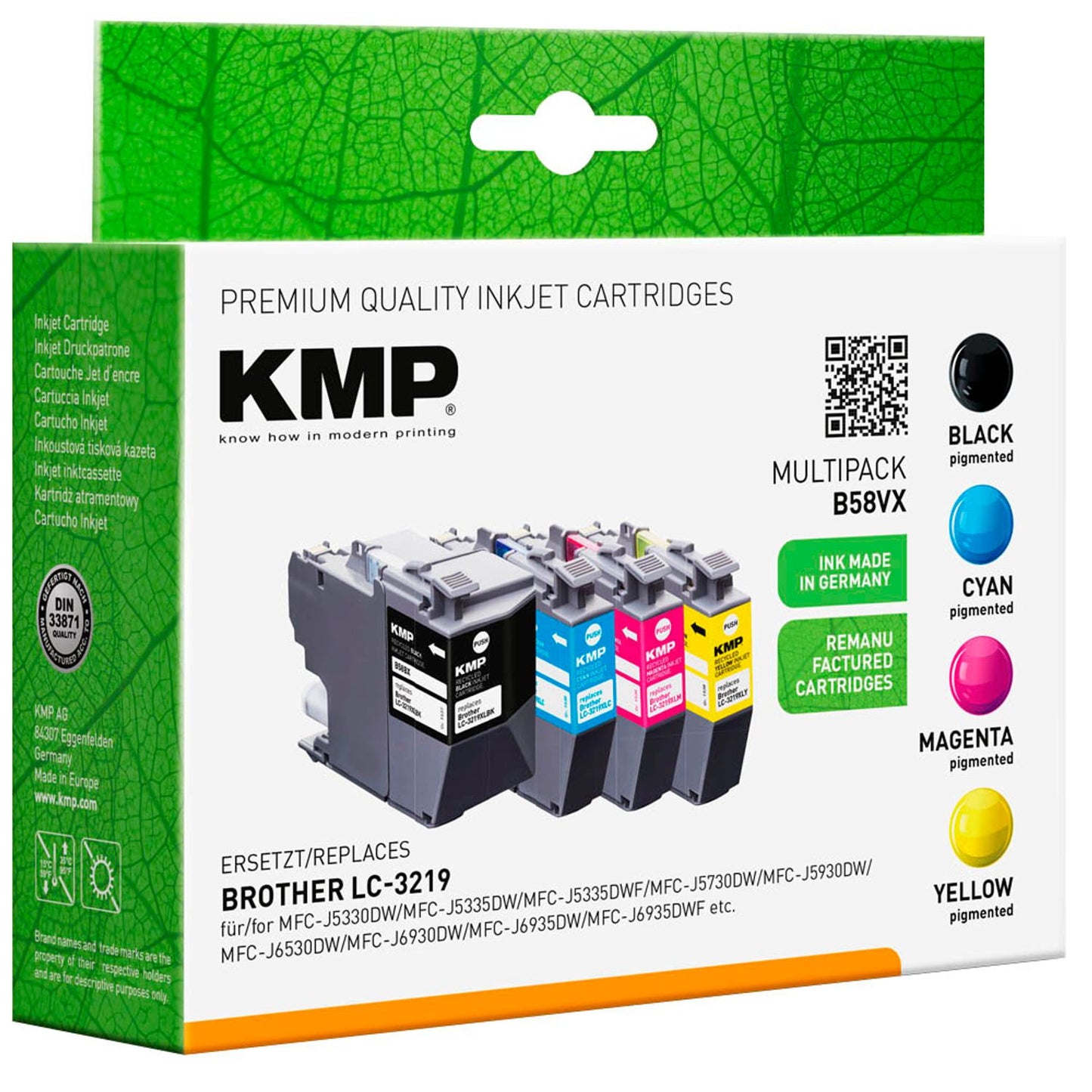 KMP B58VX schwarz, cyan, magenta, gelb Druckerpatronen kompatibel zu brother LC-3219VALDR, 4er-Set | 1537,4005 | 1 Pack = 4 St.